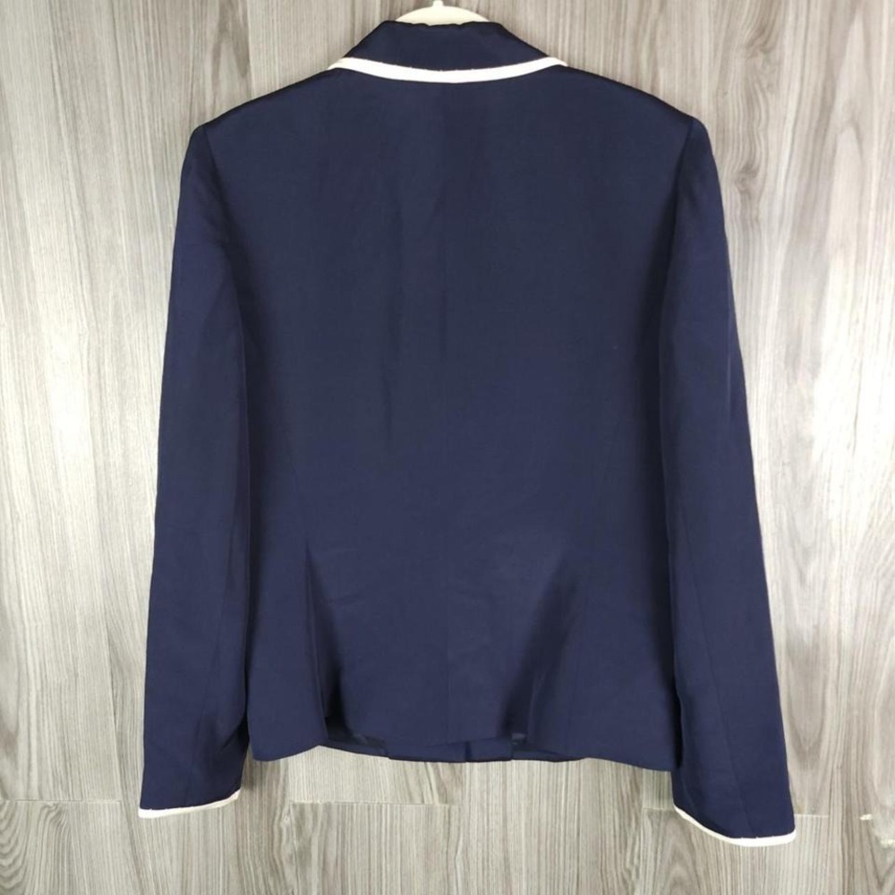 Ann Taylor Navy Blue 100% Silk Blazer White Contrast Trim 3-Button Jacket Size 4 - Picture 5 of 5